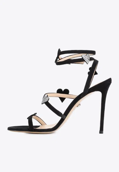 Shop Mach & Mach 110 Crystal-embellished Suede Sandals In Black