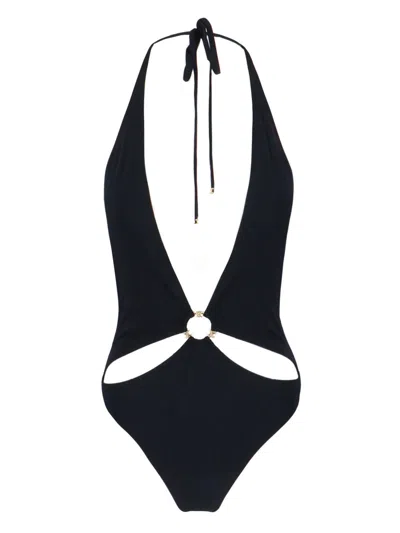 Celine Cut-out One Piece Swimsuit With Golden Effect Details In Black