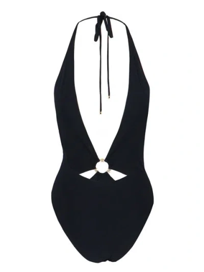 Celine Cut-out One Piece Swimsuit With Golden Effect Details In Black