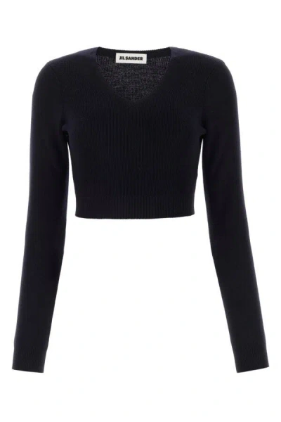 Jil Sander Cropped Wool Sweater In Blue