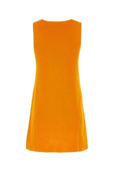 Jil Sander Sleeveless V-neck Ribbed Knit Dress In Orange