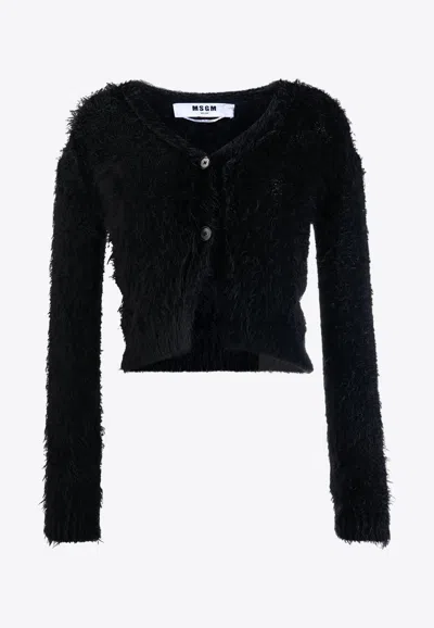 Msgm Brushed Knit Cardigan In Black