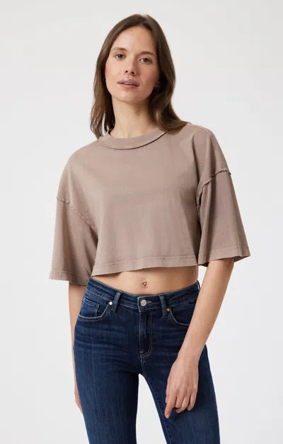 Mavi Drop Shoulder Cropped T-shirt In Moon Rock In Brown