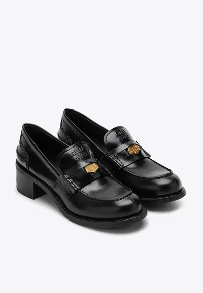 Shop Miu Miu 50 Brushed Leather Pumps In Black