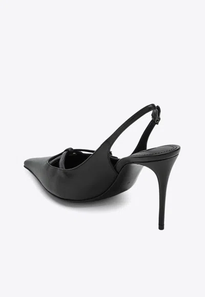 Dolce & Gabbana Leather Slingback With Metal Monogram In Black