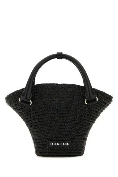 Balenciaga Women's Straw Mini Beach Handbag In Black