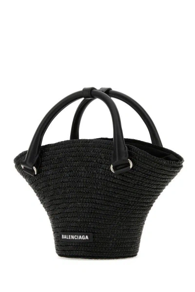 Balenciaga Women's Straw Mini Beach Handbag In Black