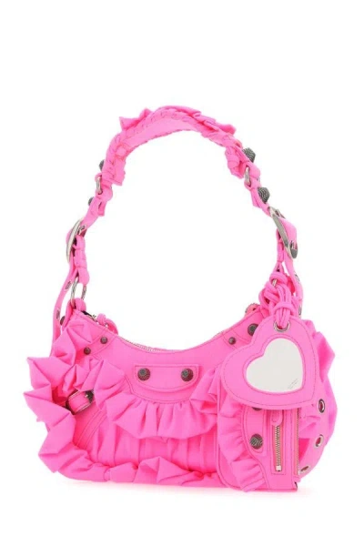 Balenciaga Women Fluo Pink Fabric Le Cagole Xs Shoulder Bag In Pink