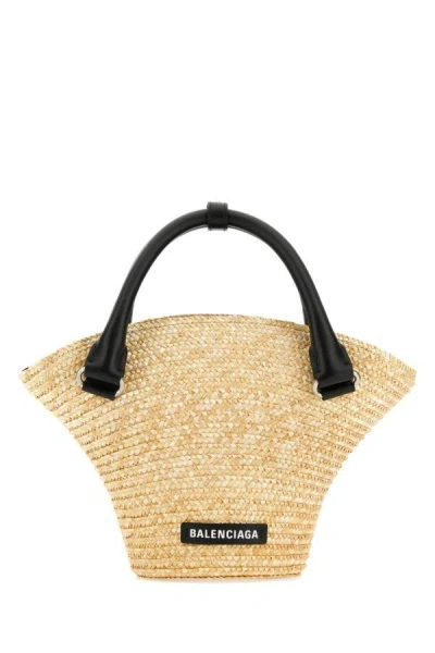 Balenciaga Women Straw Mini Beach Handbag In Brown