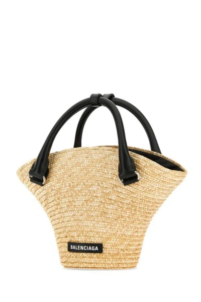 Balenciaga Women Straw Mini Beach Handbag In Brown