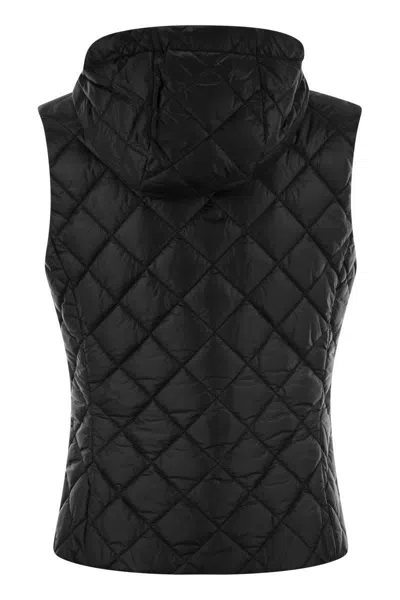 Fay Quilted Nylon Waistcoat With Adjustable Hood In Black