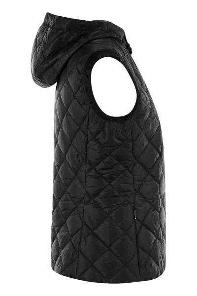 Fay Quilted Nylon Waistcoat With Adjustable Hood In Black