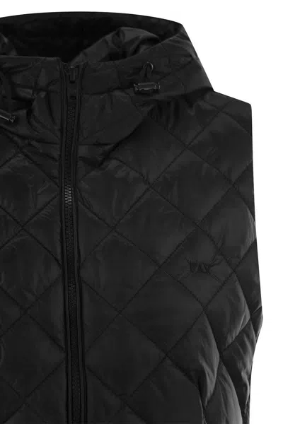 Fay Quilted Nylon Waistcoat With Adjustable Hood In Black
