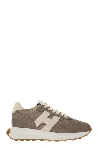 Shop Hogan H641 - Leather And Canvas Trainers In Tortora