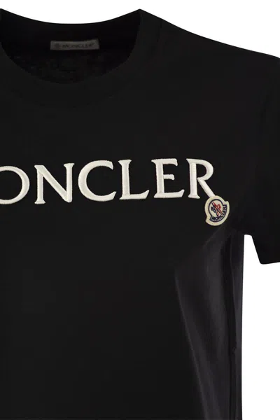 Shop Moncler T-shirt With Embroidered Logo In Black