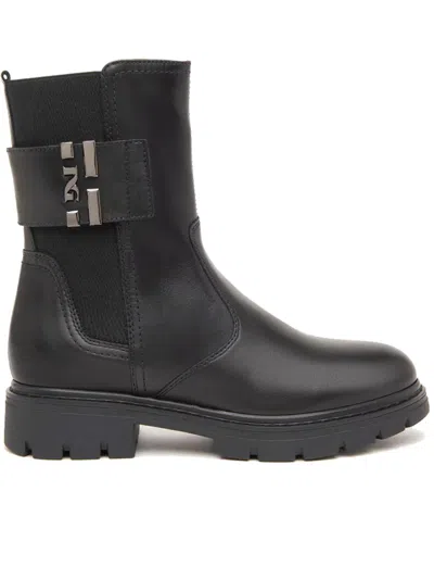 Nerogiardini Leather Logo-strap Chelsea Booties In Black