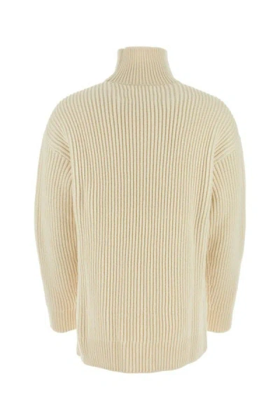 Jil Sander Wool Sweater With Turtleneck And Ribbed Texture In White