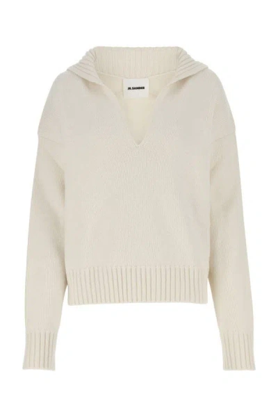 Jil Sander Ivory Cashmere Blend Oversize Sweater In Neutral