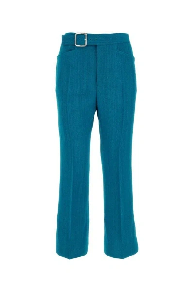 Jil Sander Petrol Blue Viscose Blend Pant In Blue