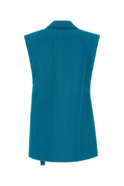 Jil Sander Viscose Blend Vest With Collar And Front Pockets In Green