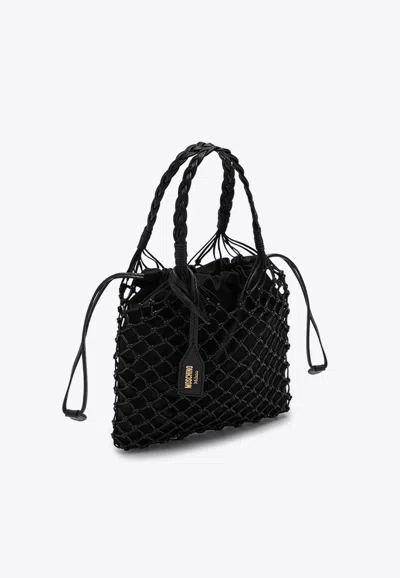 Moschino Basket Net Leather Shoulder Bag In Black