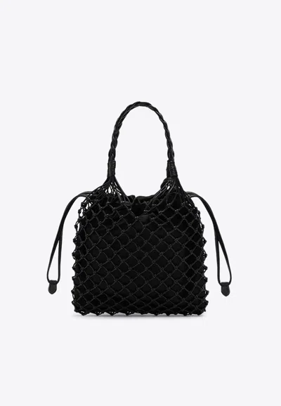 Moschino Basket Net Leather Shoulder Bag In Black