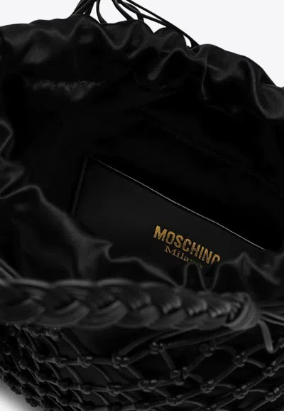 Moschino Basket Net Leather Shoulder Bag In Black