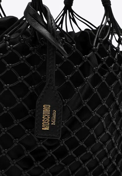 Moschino Basket Net Leather Shoulder Bag In Black