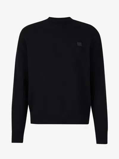 Shop Acne Studios Logo Wool Sweater In Black