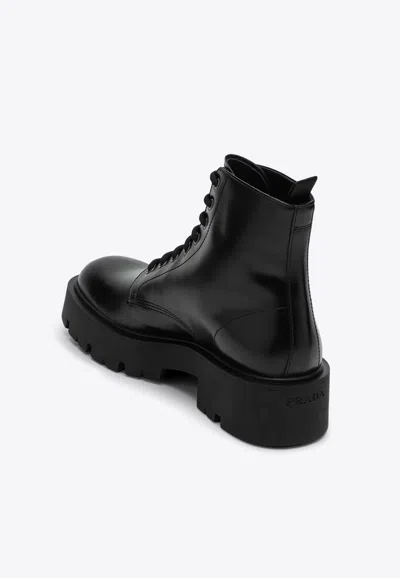 Prada Brushed Leather Ankle Boot For Men In Black