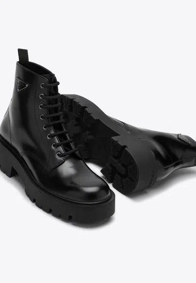 Prada Brushed Leather Ankle Boot For Men In Black