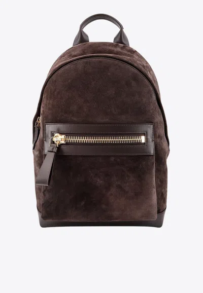 Shop Tom Ford Buckley Suede Backpack In Brown