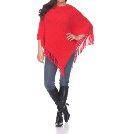 White Mark Meera Fringe Poncho In Red In Red