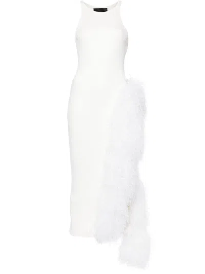 Shop Loulou Feather-trim Midi Dress In White