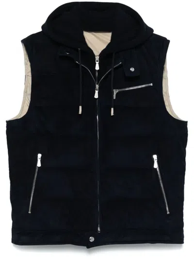 Eleventy Suede Gilet In Blue