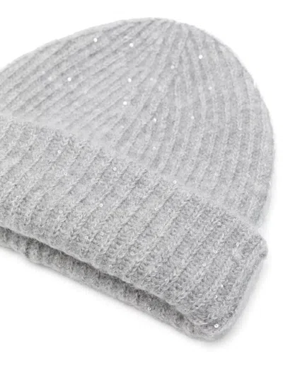 Fabiana Filippi Wool And Silk Blend Beanie In Grey