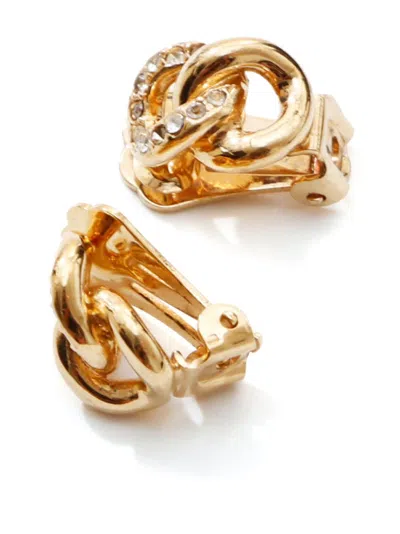 Pre-owned Dior Rhinestone Clip-on Earrings In Gold