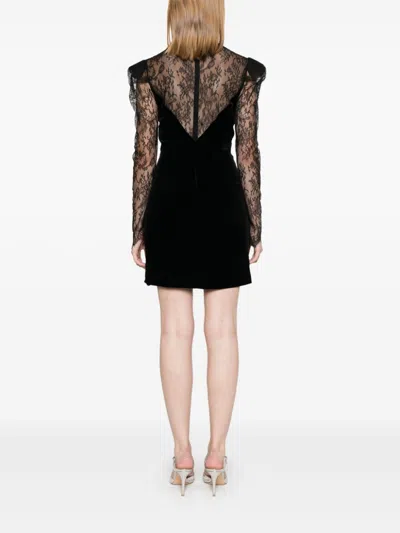 Alessandra Rich Paneled Gathered Lace And Ruched Velvet Mini Dress In Black