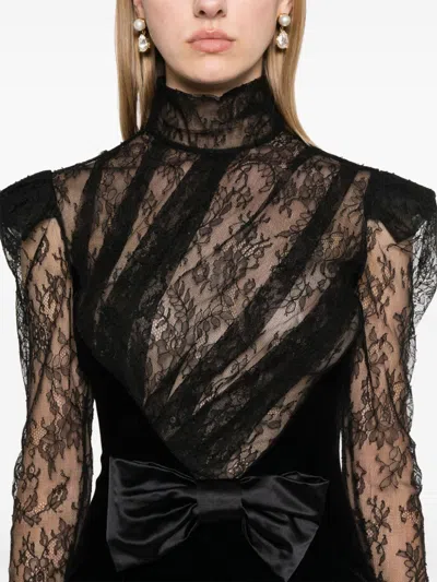 Alessandra Rich Paneled Gathered Lace And Ruched Velvet Mini Dress In Black