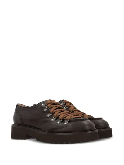 Shop Doucal's Lace-up Leather Loafers In Brown