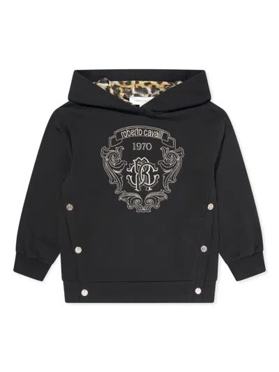 Roberto Cavalli Logo-embroidered Hoodie In Black