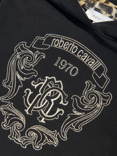 Roberto Cavalli Logo-embroidered Hoodie In Black