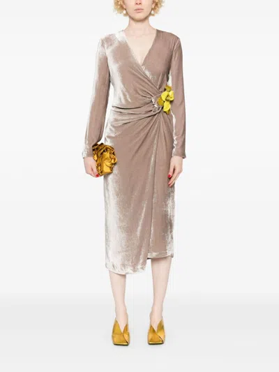 Blumarine Velvet Midi Dress In Grey