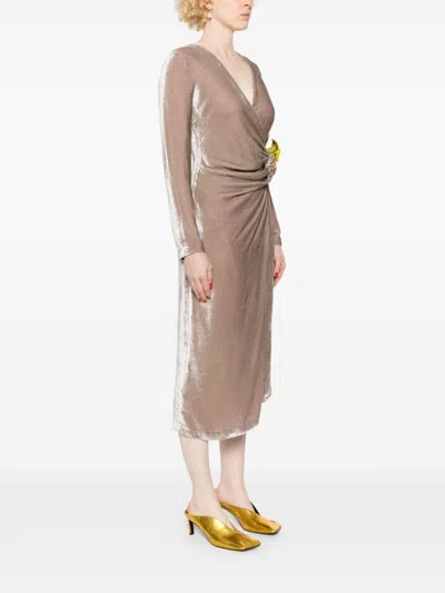 Blumarine Velvet Midi Dress In Grey