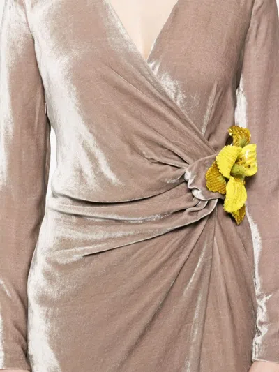 Blumarine Velvet Midi Dress In Grey