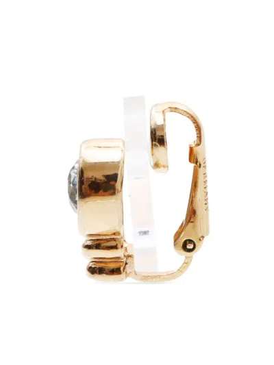 Pre-owned Dior Rhinestone Clip-on Earrings In Gold