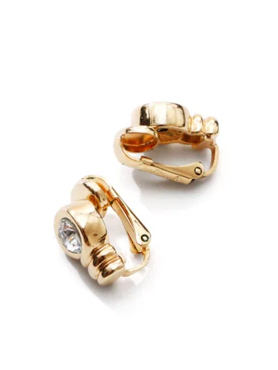 Pre-owned Dior Rhinestone Clip-on Earrings In Gold