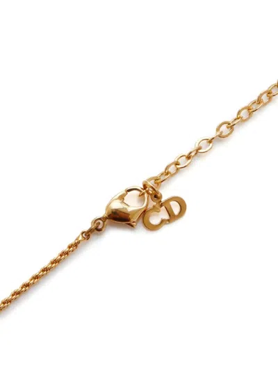 Pre-owned Dior Logo Rhinestone Necklace In Gold
