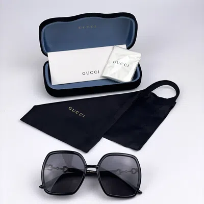 Pre-owned Gucci Gg0890s 001 Black Gray Square Women Sunglasses 55mm 55x19x140