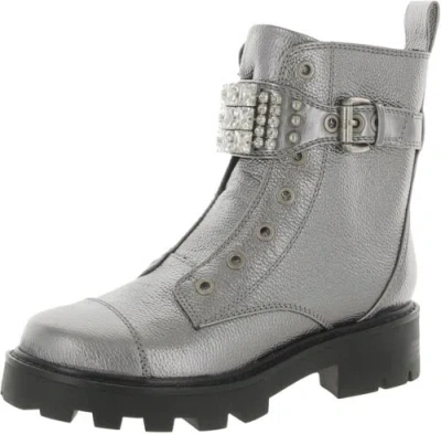 Pre-owned Karl Lagerfeld Paris Women's Lug-sole Maeva Combat Boot With A Crystal... In Pewter
